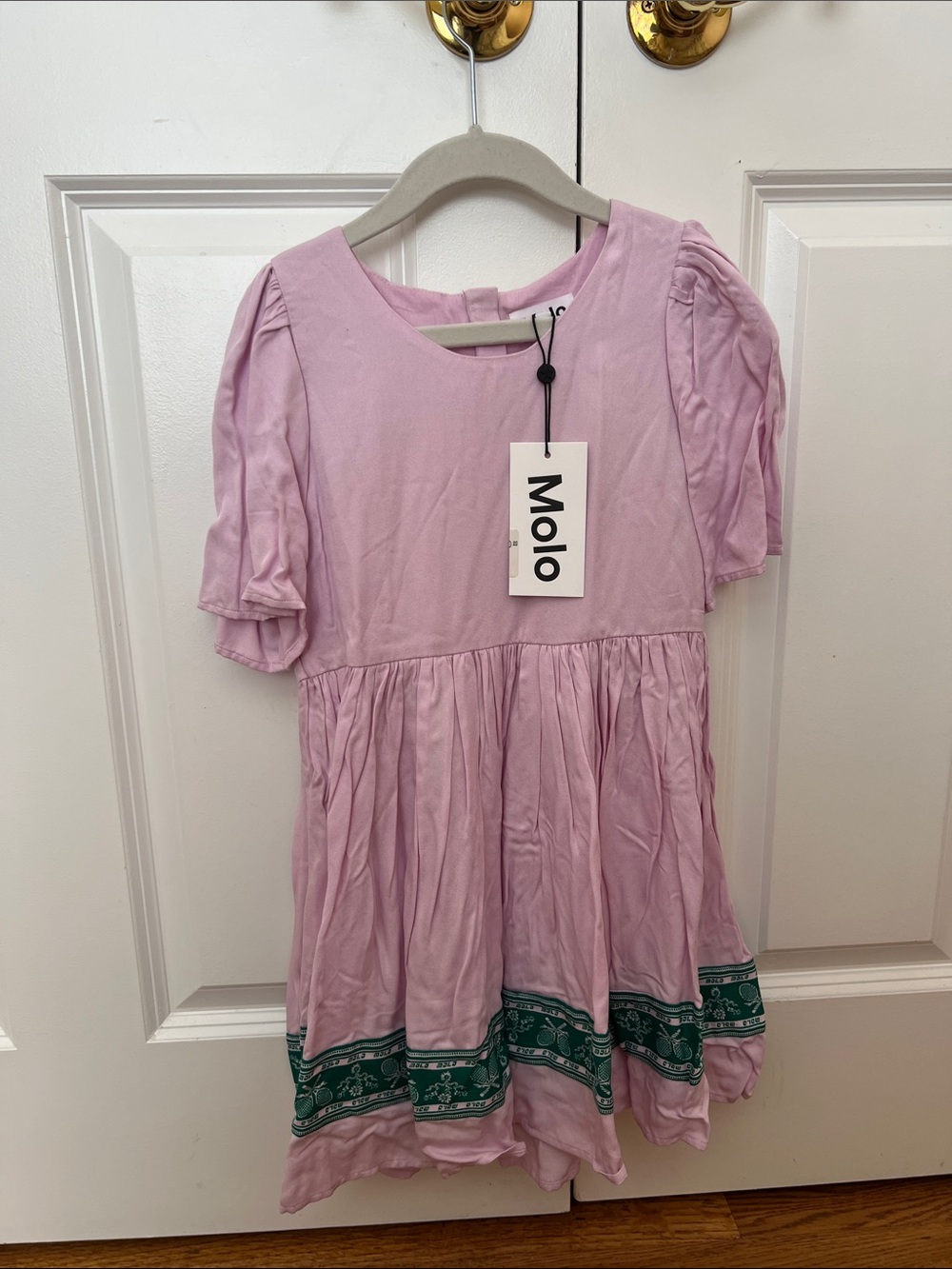 Molo Girls Pink Dress with Green Hem Band